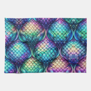 Colourful/iridescent aquatic scales tea towel