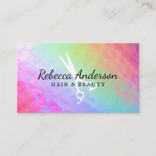 Colourful Iridescent Background Salon Scissors Business Card