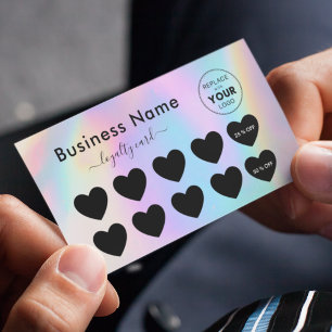 Colourful Iridescent & Black Hearts Add Logo Beaut Loyalty Card