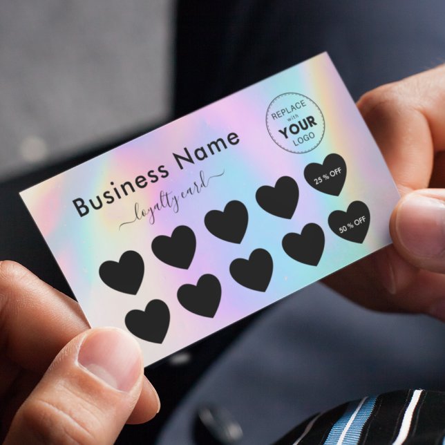 Colourful Iridescent & Black Hearts Add Logo Beaut Loyalty Card (Creator Uploaded)