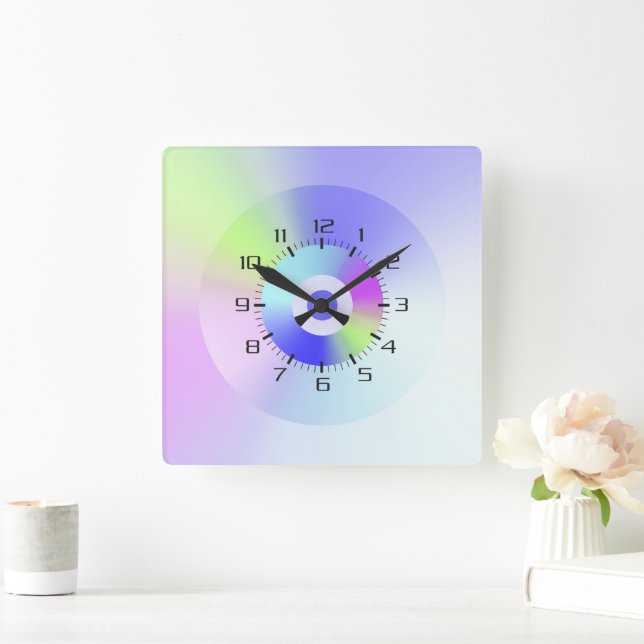 Colourful Iridescent Rainbow Good Vibes Gradient Square Wall Clock (Home)