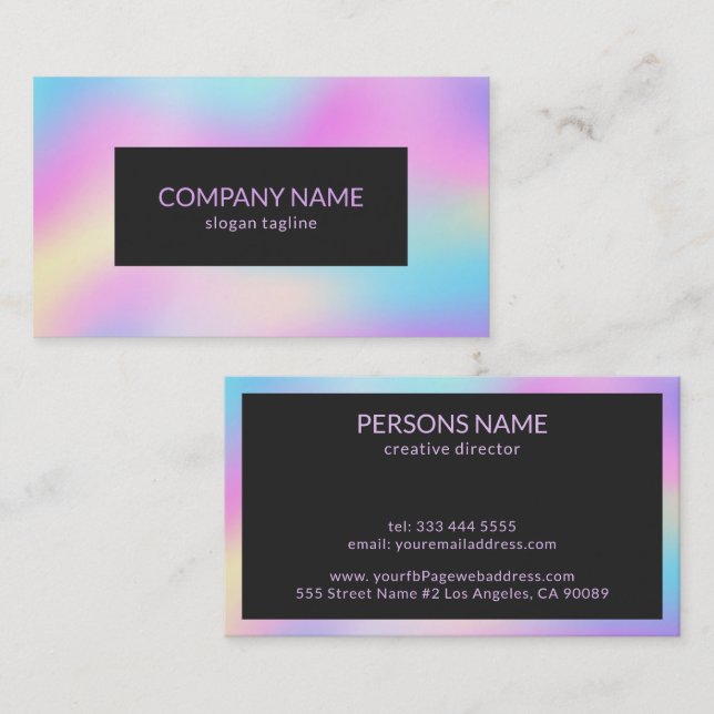Colourful iridescent texture gold custom typograph business card (Front/Back)