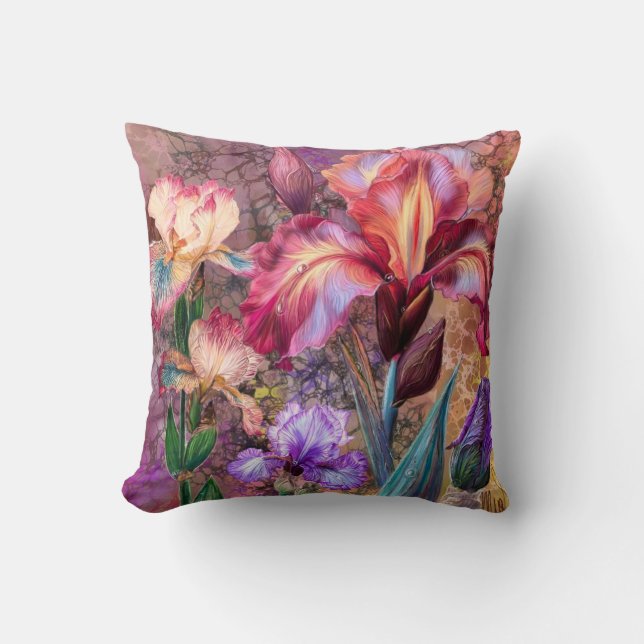 Colourful Irises Throw Pillow (Front)