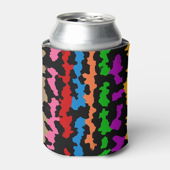 Colourful Irregular Abstract Design Black  Can Cooler (Can Front)