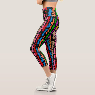 Colourful Irregular Abstract Design Black Capri Leggings