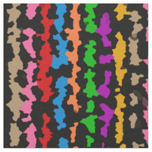 Colourful Irregular Abstract Design Black Fabric