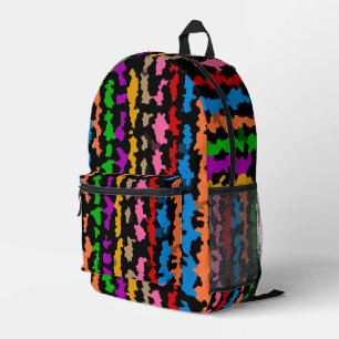 Colourful Irregular Abstract Design Black Printed Backpack