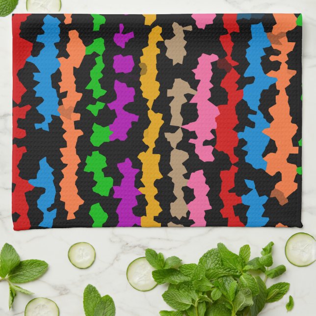 Colourful Irregular Abstract Design Black  Tea Towel (Folded)