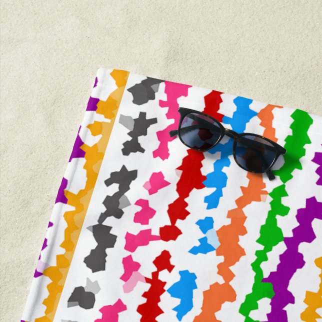 Colourful Irregular Abstract Design White Beach Towel (In Situ)