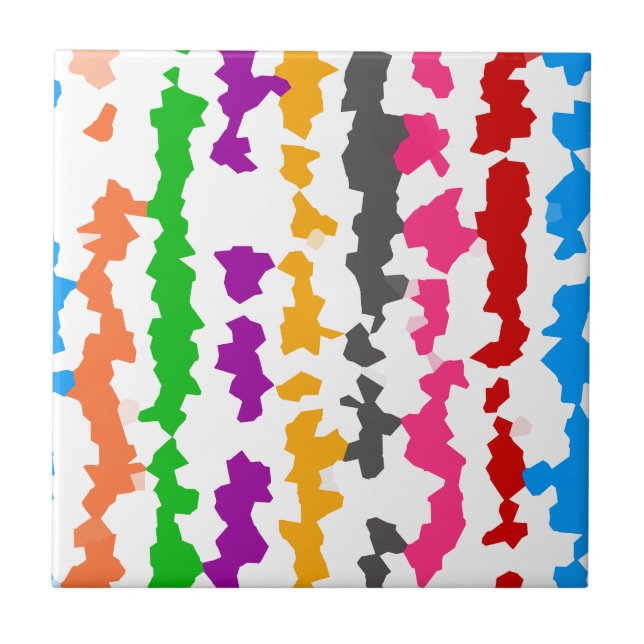Colourful Irregular Abstract Design White Ceramic Tile (Front)
