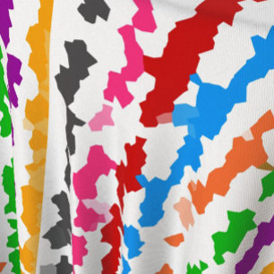 Colourful Irregular Abstract Design White Fabric