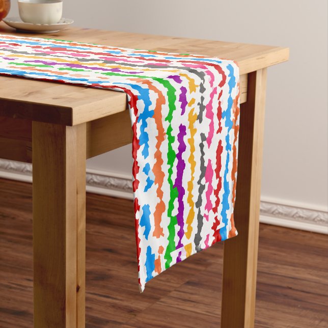 Colourful Irregular Abstract Design White Short Table Runner (In Situ)