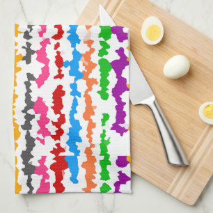 Colourful Irregular Abstract Design White Tea Towel