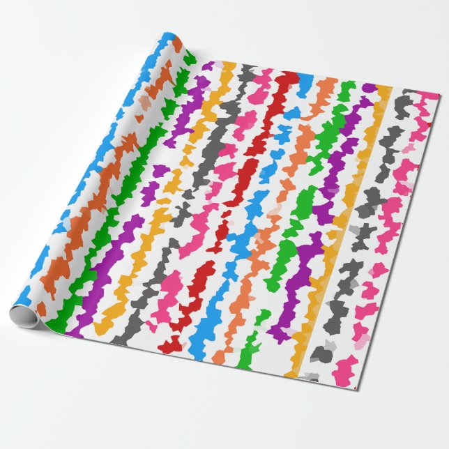 Colourful Irregular Abstract Design White Wrapping Paper (Unrolled)
