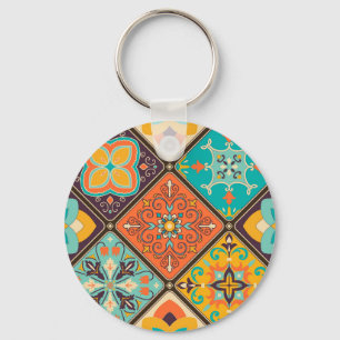 Colourful Islamic-inspired patchwork tile. Key Ring