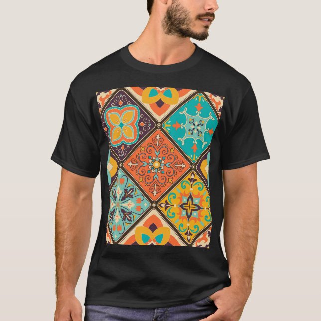Colourful Islamic-inspired patchwork tile. T-Shirt (Front)