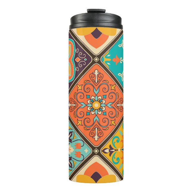 Colourful Islamic-inspired patchwork tile. Thermal Tumbler (Front)
