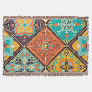 Colourful Islamic-inspired patchwork tile. Throw Blanket
