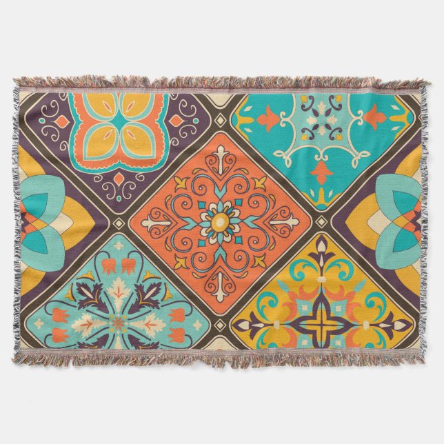 Colourful Islamic-inspired patchwork tile. Throw Blanket (Front)