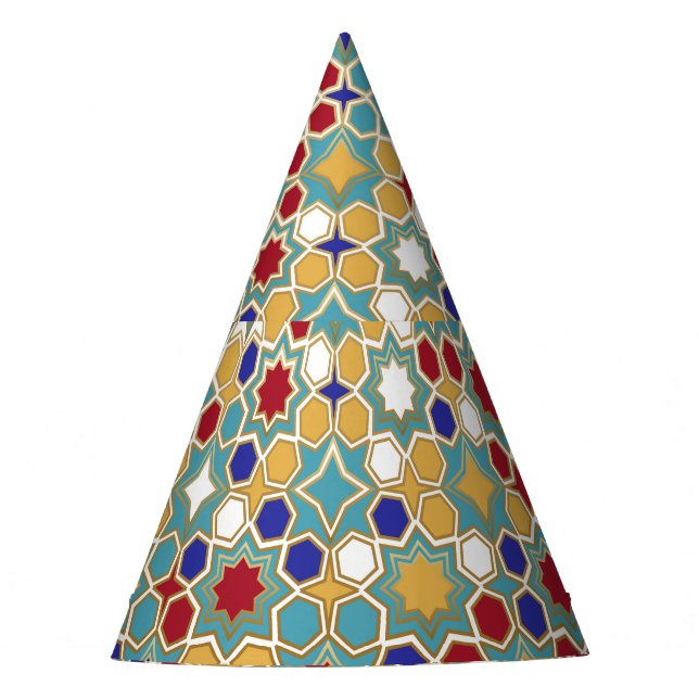 Colourful Islamic Mosaic Seamless Pattern Party Hat (Front)