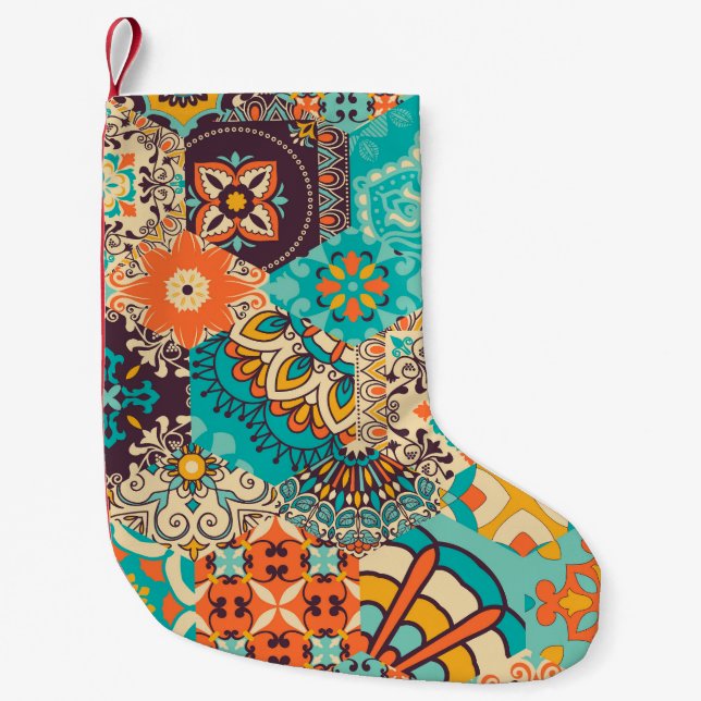 Colourful Islamic Patchwork Tile Small Christmas Stocking (Front)