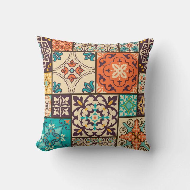 Colourful Islamic Patchwork: Vintage Tile. Cushion (Front)