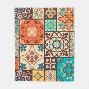 Colourful Islamic Patchwork: Vintage Tile. Fleece Blanket