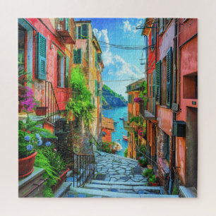 Colourful Italian Seaside Steps Cinque Terre Charm Jigsaw Puzzle