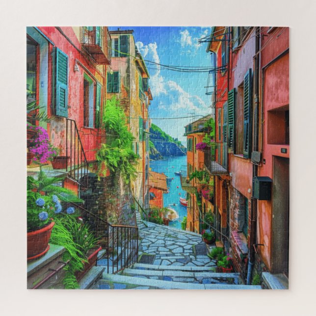 Colourful Italian Seaside Steps Cinque Terre Charm Jigsaw Puzzle (Vertical)