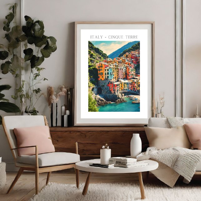 Colourful Italy Cinque Terre Village  Watercolor  Poster (Colorful Italy Cinque Terre Village Watercolor Poster)