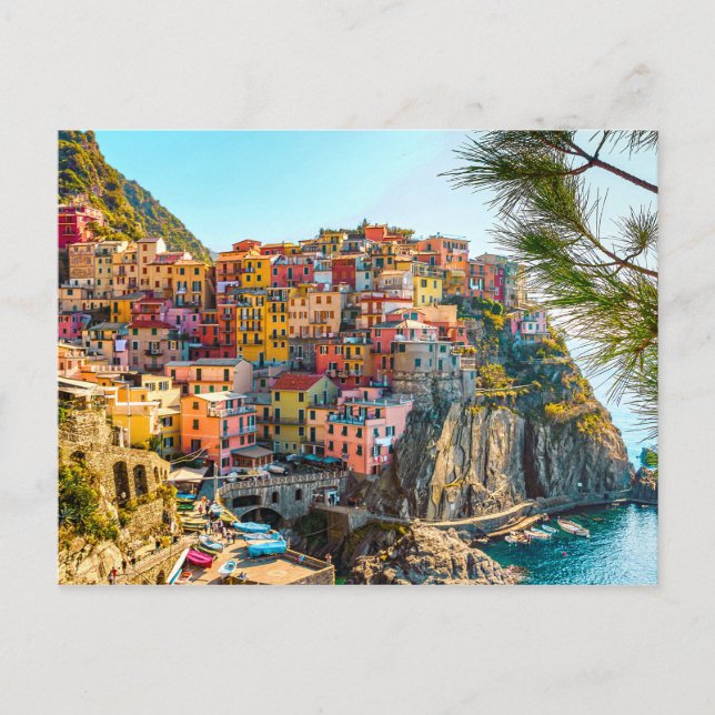 Colourful Italy hillside Sea Houses Postcard (Front)