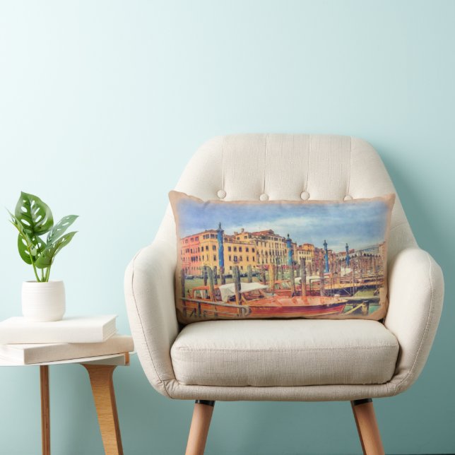 Colourful Italy Venice Canal Watercolor Lumbar Cushion (Chair)