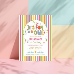Colourful it's fun to be one birthday party invitation