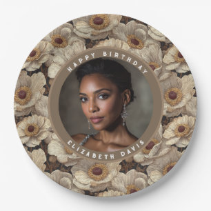 Colourful Ivory Anemones Adult Birthday Modern Paper Plate