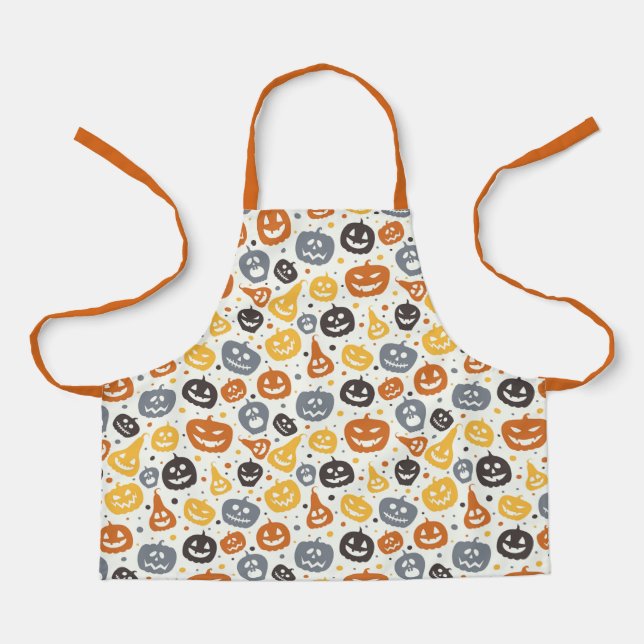 Colourful Jack-O'-Lantern Faces Pattern Apron (Front)