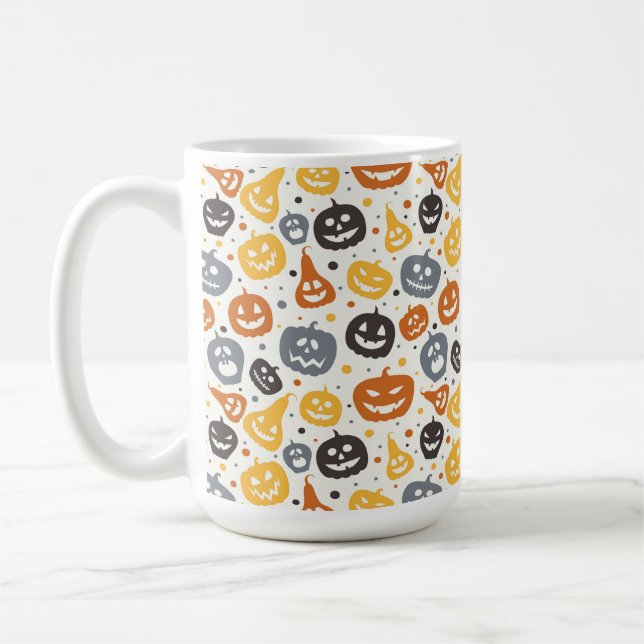 Colourful Jack-O'-Lantern Faces Pattern Coffee Mug (Left)