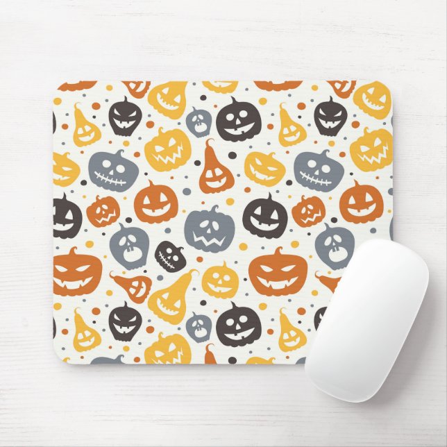 Colourful Jack-O'-Lantern Faces Pattern Mouse Pad (With Mouse)