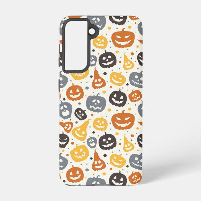 Colourful Jack-O'-Lantern Faces Pattern Samsung Galaxy S21 Case (Back)
