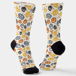 Colourful Jack-O'-Lantern Faces Pattern Socks