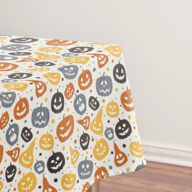 Colourful Jack-O'-Lantern Faces Pattern Tablecloth (In Situ)