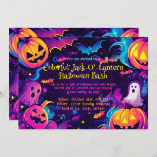 🎃Colourful Jack-O’-Lantern  Halloween Bash Invitation
