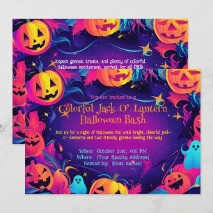 🎃Colourful Jack-O’-Lantern  Halloween Bash Invitation
