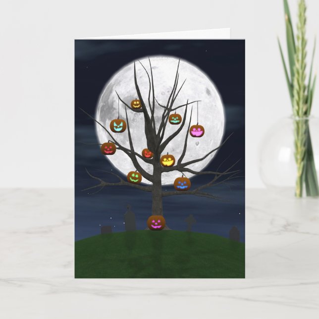 Colourful Jack-o-lantern Tree Greeting Card (Front)