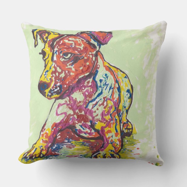 Colourful Jack Russell Terrier Cushion (Front)