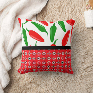 Colourful Jalapeño Peppers and Bandanna Print Cushion