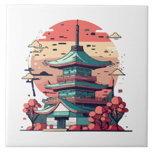 Colourful Japan Building Art Ceramic Tile