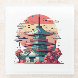 Colourful Japan Building Art Glass Coaster