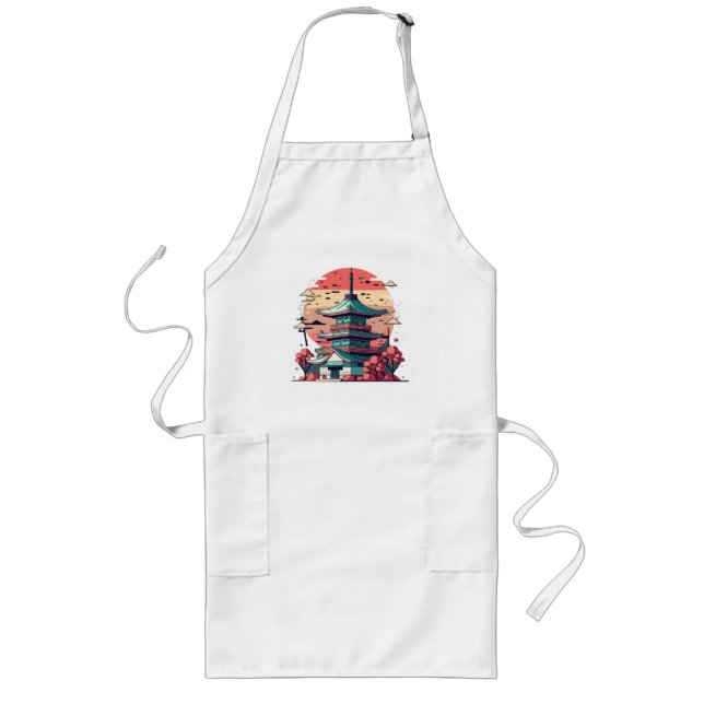 Colourful Japan Building Art Long Apron (Front)