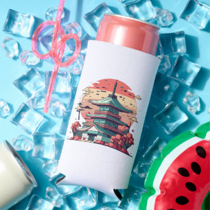 Colourful Japan Building Art Seltzer Can Cooler