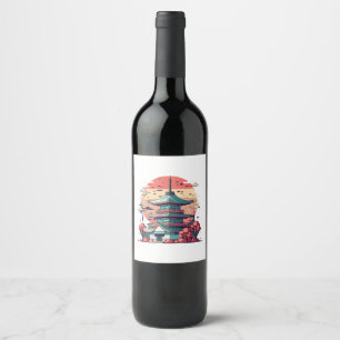 Colourful Japan Building Art Wine Label
